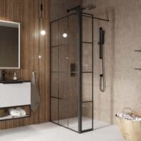 B8 Grid Style Walk in Shower Panel, Black, Various Sizes