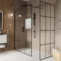 B8 Grid Style Walk in Shower Panel, Black, Various Sizes