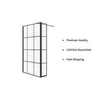 B8 Grid Style Walk in Shower Panel, Black, Various Sizes