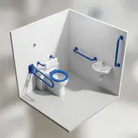 Back To Wall Doc M Pack with Stainless Steel, Blue, Grey or White Grab Rails, Push Button Cistern