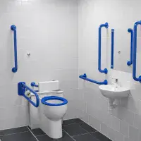 Back To Wall Doc M Pack with Stainless Steel, Blue, Grey or White Grab Rails, Push Button Cistern