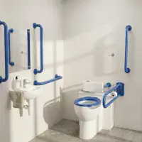 Back To Wall Doc M Pack with Stainless Steel, Blue, Grey or White Grab Rails, Push Button Cistern