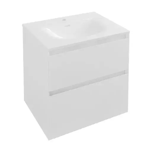 Badbury 60cm Wall Hung Unit 2 Drawer High Gloss White, inc Basin