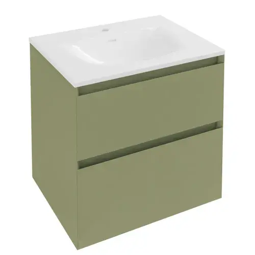 Badbury 60cm Wall Hung Unit 2 Drawer Savannah Green, inc Basin