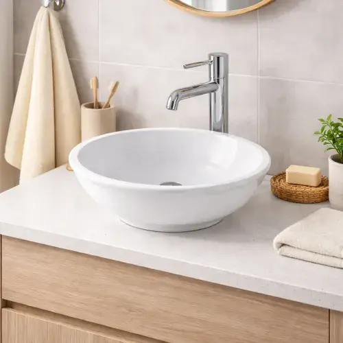 Barbro 460 x 460mm Cast Marble Sit On Basin - White