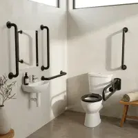 Luxury Doc M Pack with Gloss Black Rails, Push Button Cistern