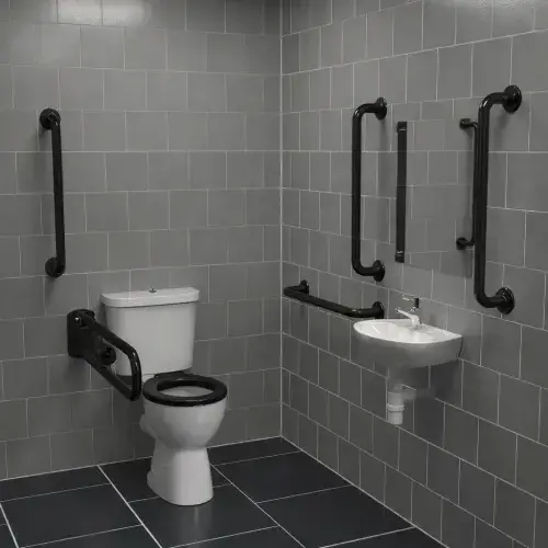 Bathcenter Luxury Doc M Pack with Gloss Black Grab Rails - Push Button Cistern