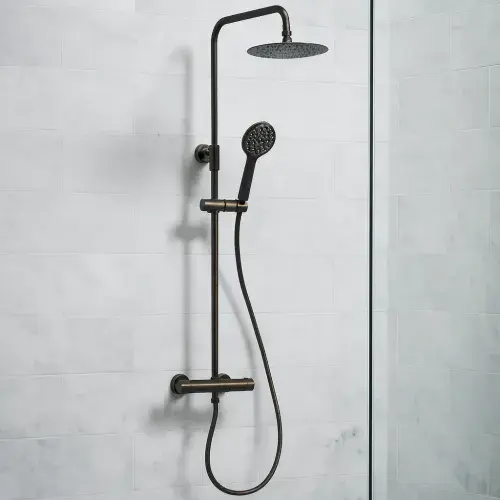Bathcenter Matt Black Round Dual Head Thermostatic Mixer Shower
