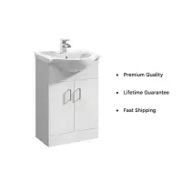 Bathcenter White 550mm Floor Standing Vanity Unit & Basin - 1 Tap Hole
