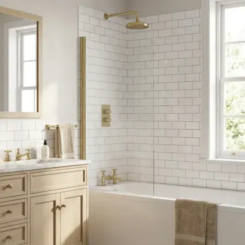 Beaufort 6mm 1400 x 800mm Designer Straight Bath Screen - Brushed Brass