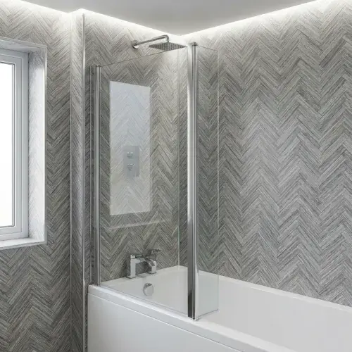 Beaufort 6mm 1400 x 850mm L-Shaped Bath Screen - Chrome Profiles