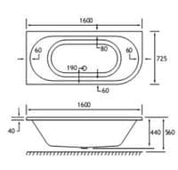 Beaufort Biscay Double Ended 1600 x 725mm Bath, Left Hand - Lifetime Guarantee
