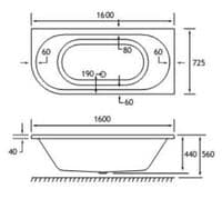 Beaufort Biscay Double Ended 1600 x 725mm Bath, Right Hand