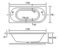 Beaufort Biscay Double Ended 1700 x 750mm Bath, Left Hand | Reinforced Strength Optional