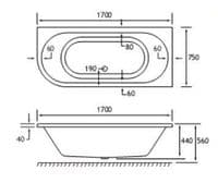 Beaufort Biscay Double Ended 1700 x 750mm Bath, Right Hand | Reinforced Strength Optional