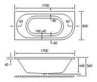 Beaufort Biscay Double Ended 1700 x 800mm Bath, Left Hand