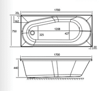 Beaufort Fitzroy Single Ended Bath 1700 x 750mm Right or Left Hand