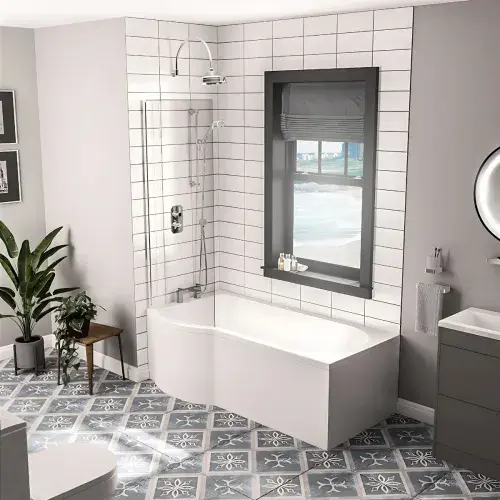 Beaufort Portland P Shape Shower Bath 1600 x 850mm, Right or Left Hand