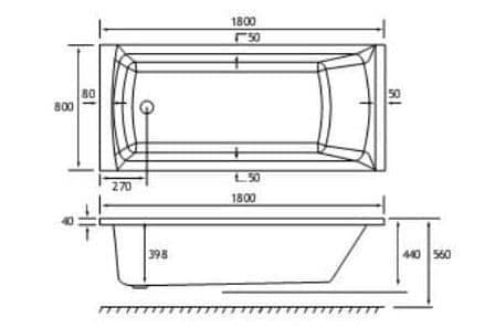 Beaufort Rockall 1800 x 800mm Single Ended Twin Grip Bath