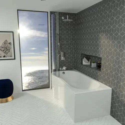 Beaufort Shannon P Shape Shower Bath 1700 x 850mm, Right or Left Hand