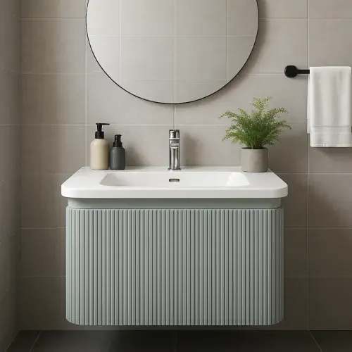 Belice Fluted Basin Unit Wall Hung Matt Grey