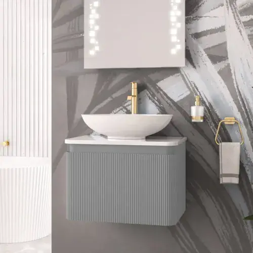 Belice Fluted Basin Unit Wall Hung Matt Grey inc Ceramic Worktop