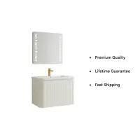 Belice Fluted Basin Unit Wall Hung White Gloss - 610mm