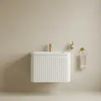 Belice Fluted Basin Unit Wall Hung White Gloss - 610mm