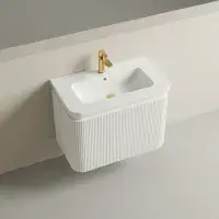 Belice Fluted Basin Unit Wall Hung White Gloss - 610mm