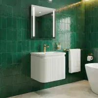 Belice Fluted Basin Unit Wall Hung White Gloss - 610mm