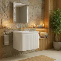 Belice Fluted Basin Unit Wall Hung White Gloss - 610mm