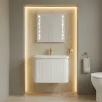 Belice Fluted Basin Unit Wall Hung White Gloss - 610mm