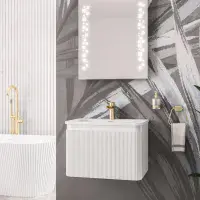 Belice Fluted Basin Unit Wall Hung White Gloss - 610mm