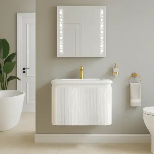 Belice Fluted Basin Unit Wall Hung White Gloss - 610mm