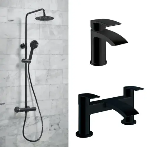 Belini Matt Black Taps & Shower Pack