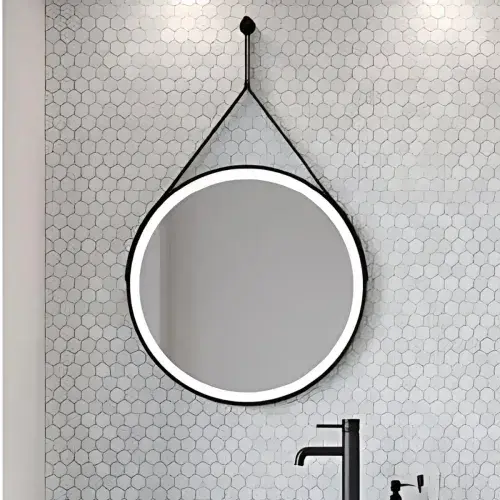 Belini Round Led Hanging Mirror - 600mm Wide - Matt Black
