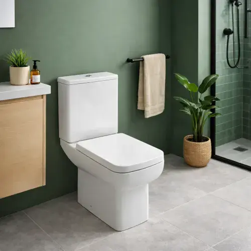 Bijou Close Coupled Rimless Toilet Pan, Cistern and Soft Close Seat with Fixings - White