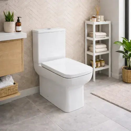 Bijou Close Coupled Toilet Pan, Cistern and Soft close Seat with Fixings - White