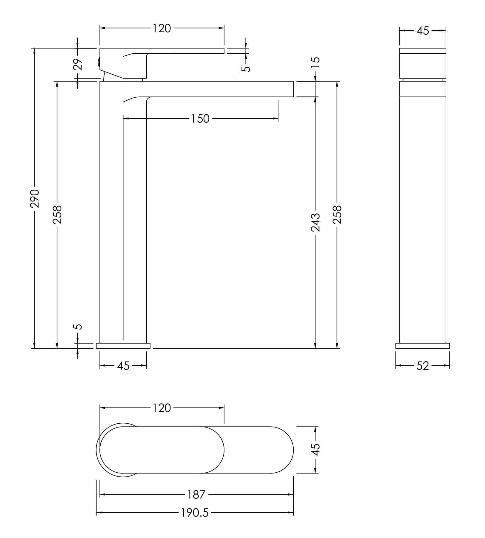 Nuie Binsey High Rise Basin Mixer Tap | Brushed Pewter | Brass | 52mm X 290mm X 187mm