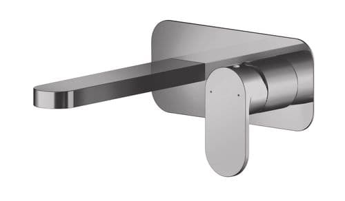 Binsey, Wall Mounted 2 Tap Hole Basin Mixer With Plate, Brushed Pewter