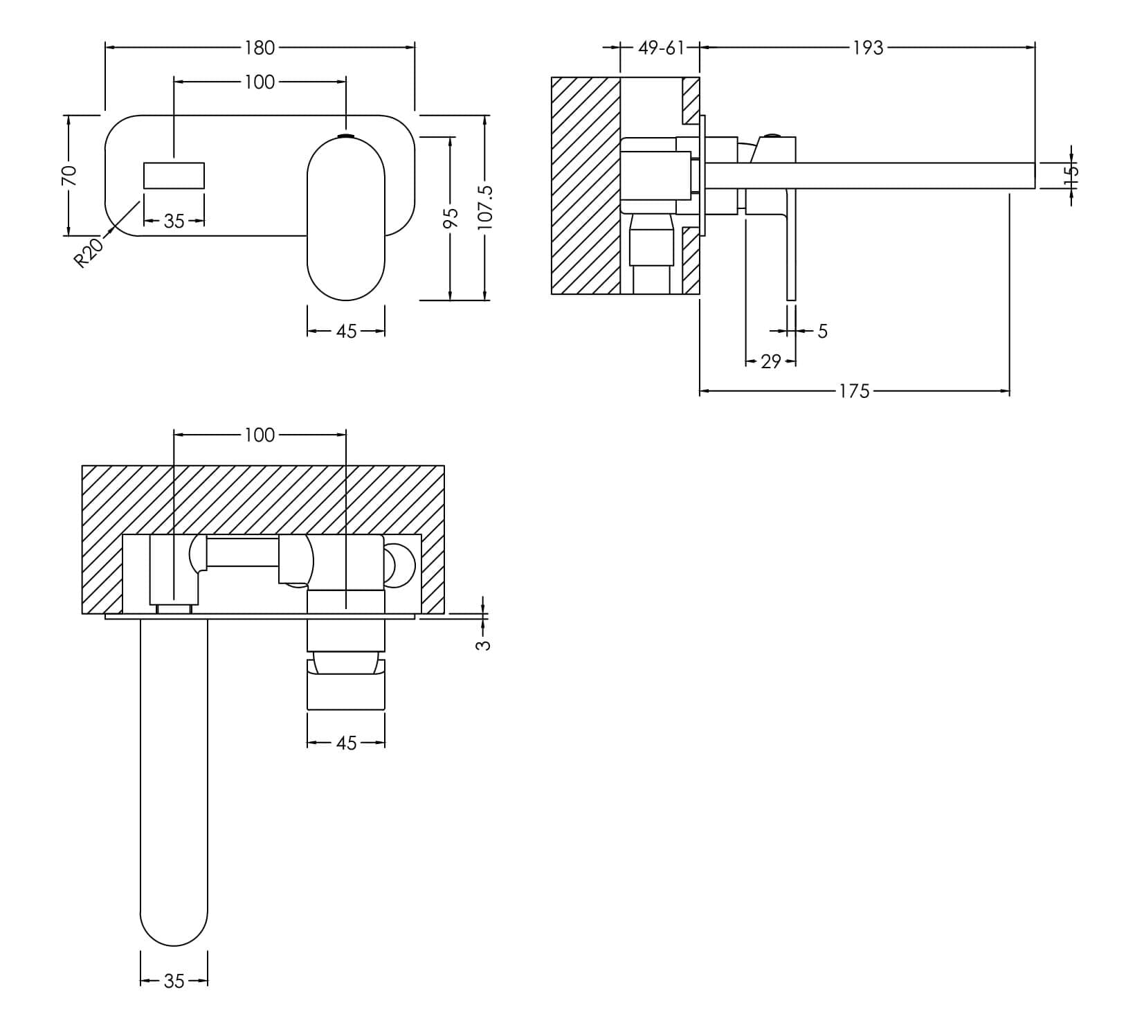 Elite Range Binsey, Wall Mounted 2 Tap Hole Basin Mixer With Plate, Matt Black