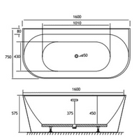 Brockland Freestanding bath 1600x750x575mm inc waste White - Lifetime Guarantee