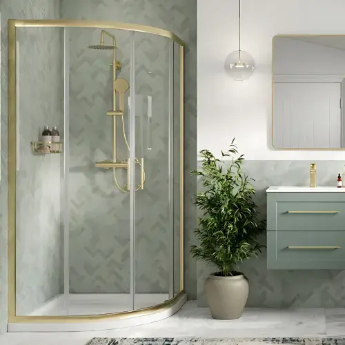 Brushed Brass 800 x 800mm Quadrant Shower Enclosure, 2 Doors