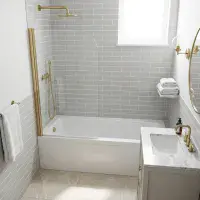 Brushed Brass Bath Screen 6mm - Round Corner