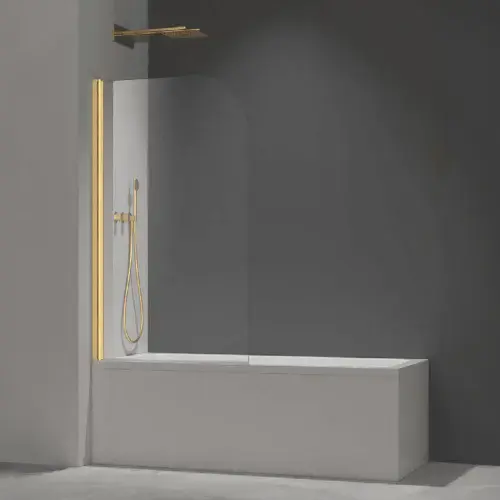 Brushed Brass Bath Screen 6mm - Round Corner