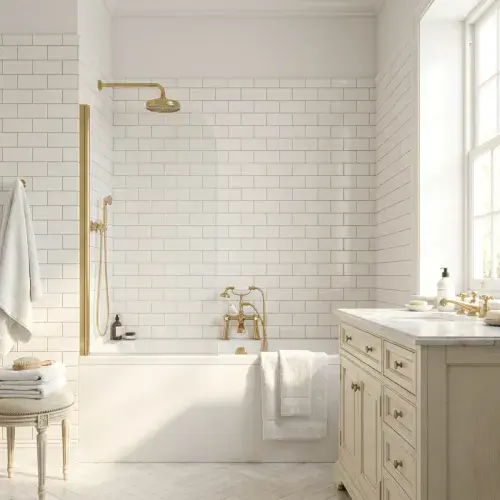 Brushed Brass Bath Screen 6mm - Round Corner