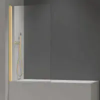 Brushed Brass Bath Screen 6mm - Square Corner
