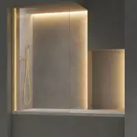 Brushed Brass Bath Screen 6mm - Square Corner