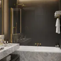 Brushed Brass Bath Screen 6mm - Square Corner