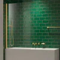 Brushed Brass Bath Screen 6mm - Square Corner